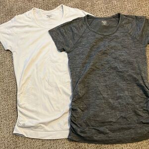 Set of Two Athleta Heathered Gray and White Gathered Side Athletic Tees
